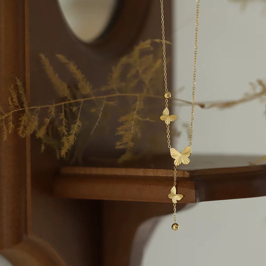 Trendy Fashion Stainless Steel Butterfly Long Pendant Necklace Butterfly Low MOQ Zircon Necklace for Women Girls Jewelry