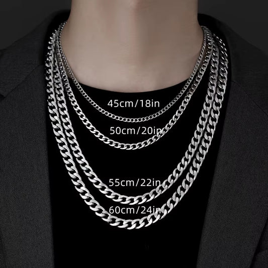 2Pcs 5/7Mm Fashion Chains Necklaces Stainless Steel Cuban Link Necklace for Men Hip Hop Punk Jewelry